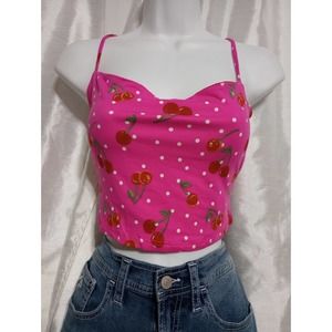 One By One Cherry Print Bustier Crop Top | Size M | Cottagecore Pin-Up